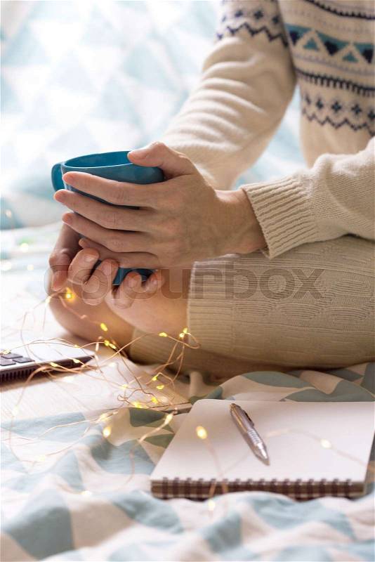 Background - beautiful cozy morning and and the girl is planning her day , stock photo