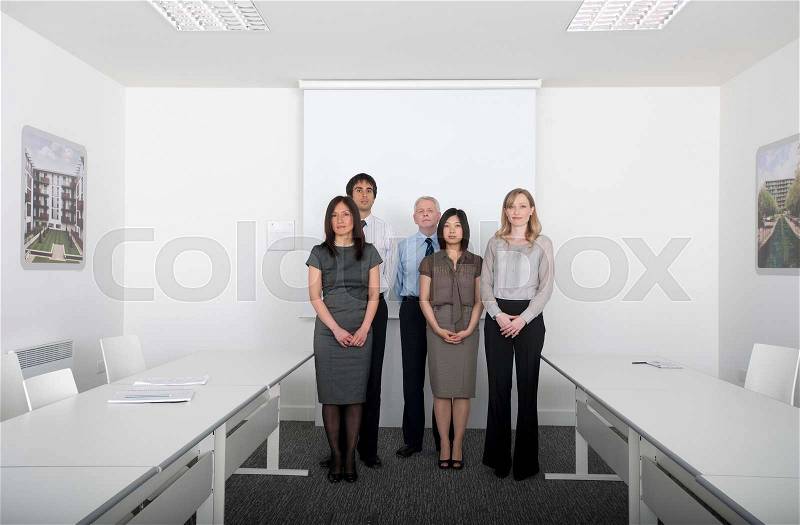Group portrait in meeting room, stock photo