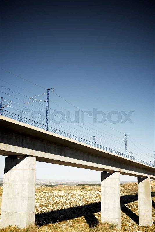 View of a high-speed viaduct in Roden, Zaragoza, Aragon, Spain. AVE Madrid Barcelona, stock photo