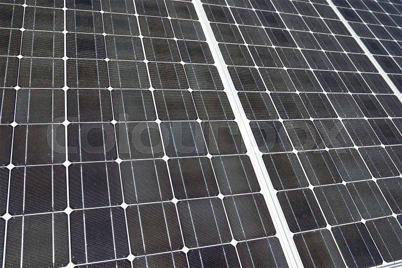 Detail of a photovoltaic panel for renewable electric production, stock photo