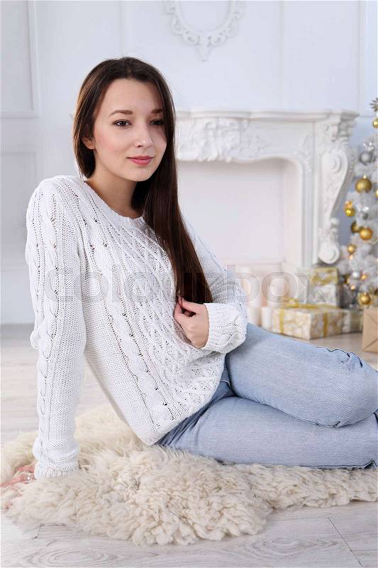 Beautiful young asian woman in the New Year\'s interior, stock photo