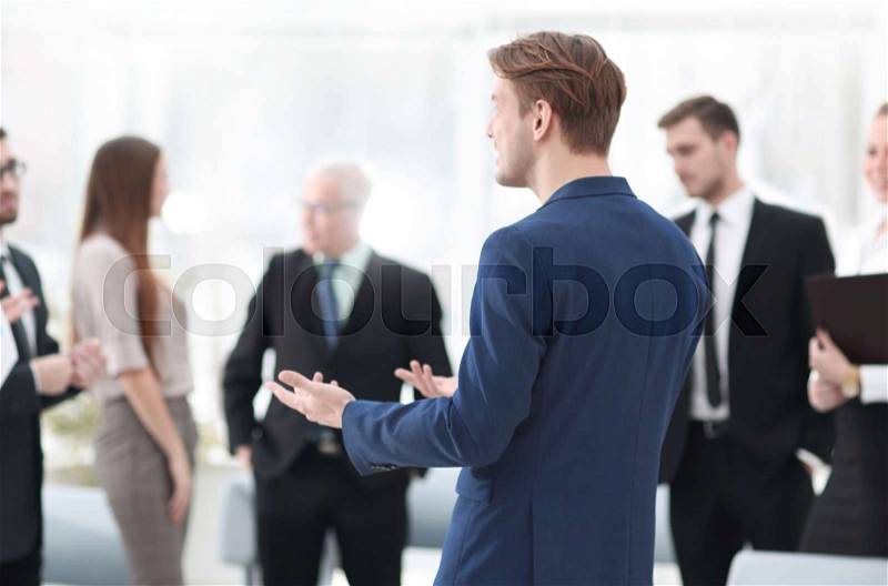 Image is blurred.the Manager makes a report to the business team. business background, stock photo