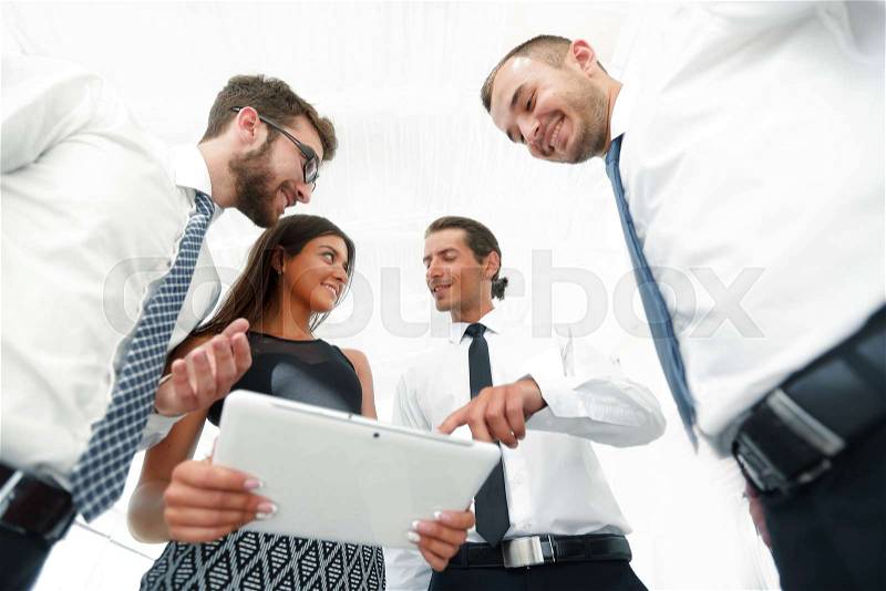 Business people in office having conversation and using digital tablet.people and technology, stock photo