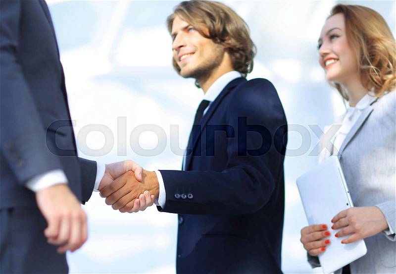 Successful business people handshake greeting deal concept, stock photo