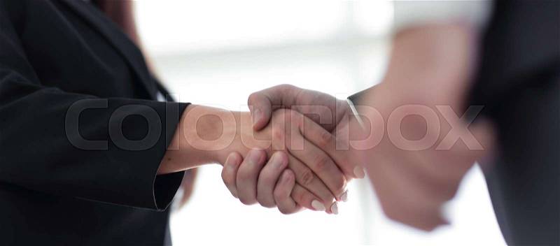 Business executives to congratulate the joint business agreement, stock photo