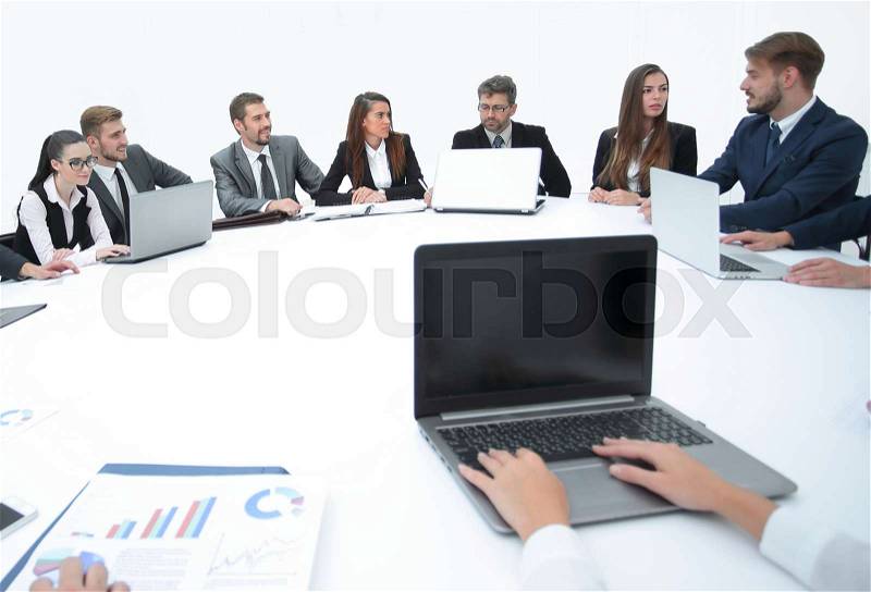 Meeting of shareholders of the company at the round - table.the business of the meeting, stock photo