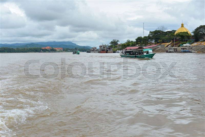 Water transportation Mekong River, Thai - Myanmar boarder, stock photo
