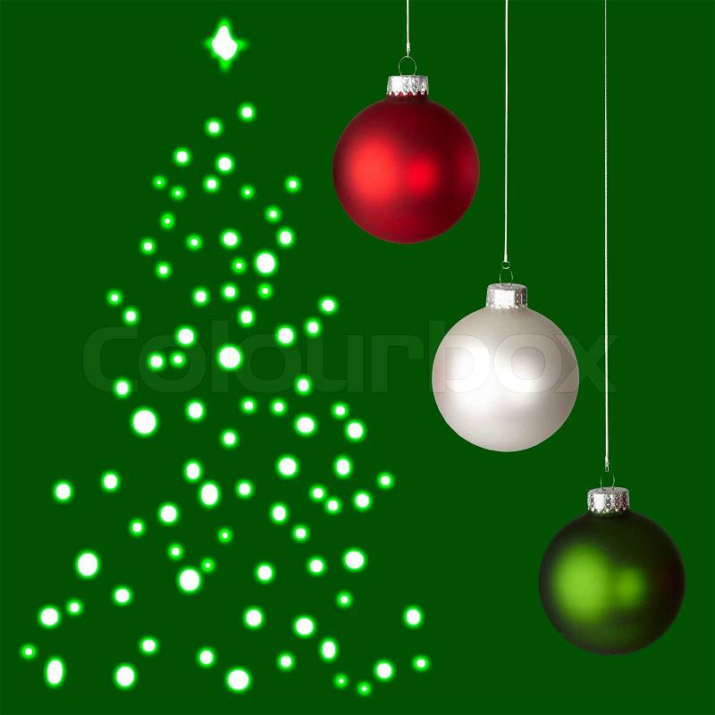 White, Red and Green Christmas Ornaments On Green Christmas Tree Background | Stock Photo ...