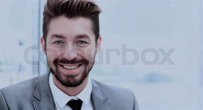 Portrait of happy smiling business man, isolated on white background, stock photo
