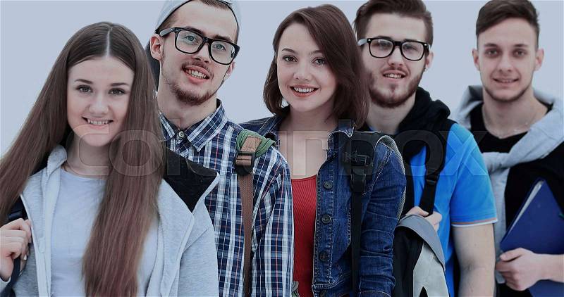 Happy young group of people standing togethe, stock photo