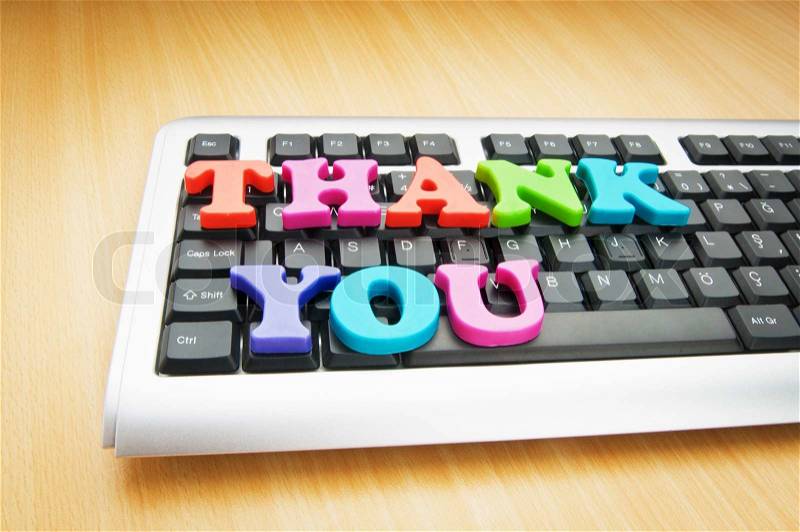 Thank you message on the keyboard, stock photo