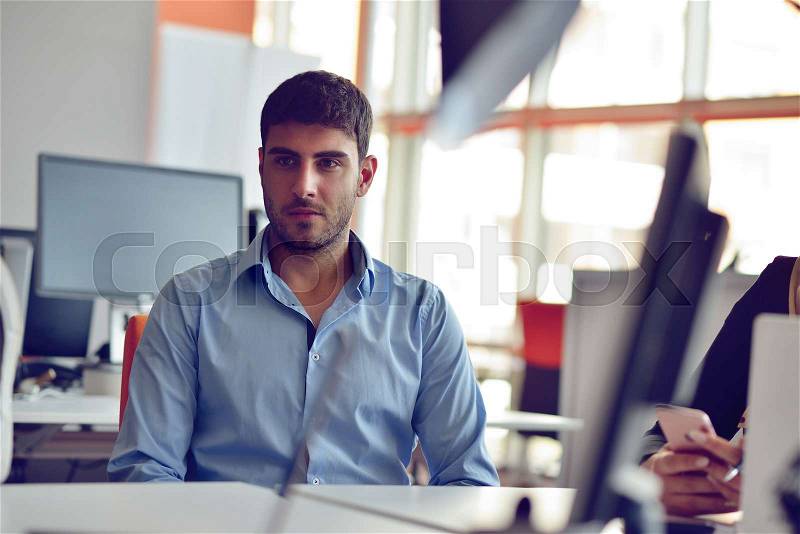 Startup business people group working everyday job at modern office. Tech office, tech company, tech startup, tech team, stock photo