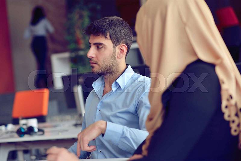 Startup business people group working everyday job at modern office. Tech office, tech company, tech startup, tech team, stock photo