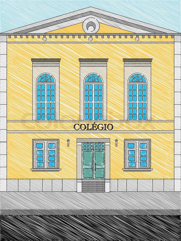 A naive illustration of a school facade, stock photo