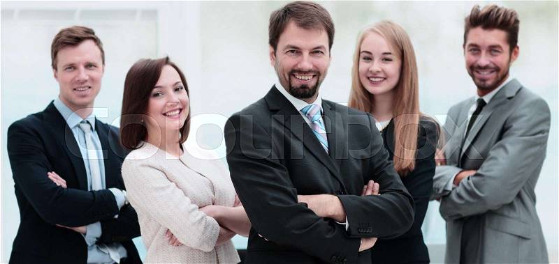 Successful team of coworkers making great meeting discussion in modern coworking office, stock photo