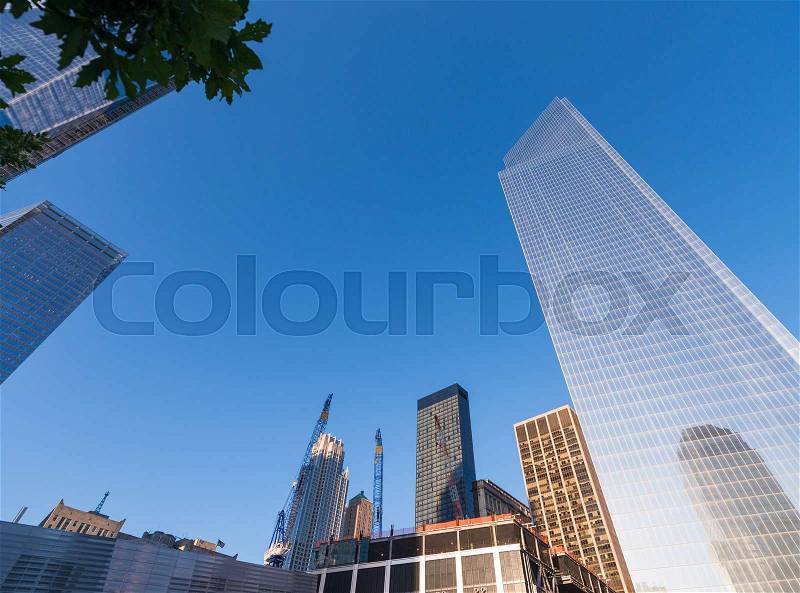 New York City - Manhattan skyline from street level, stock photo