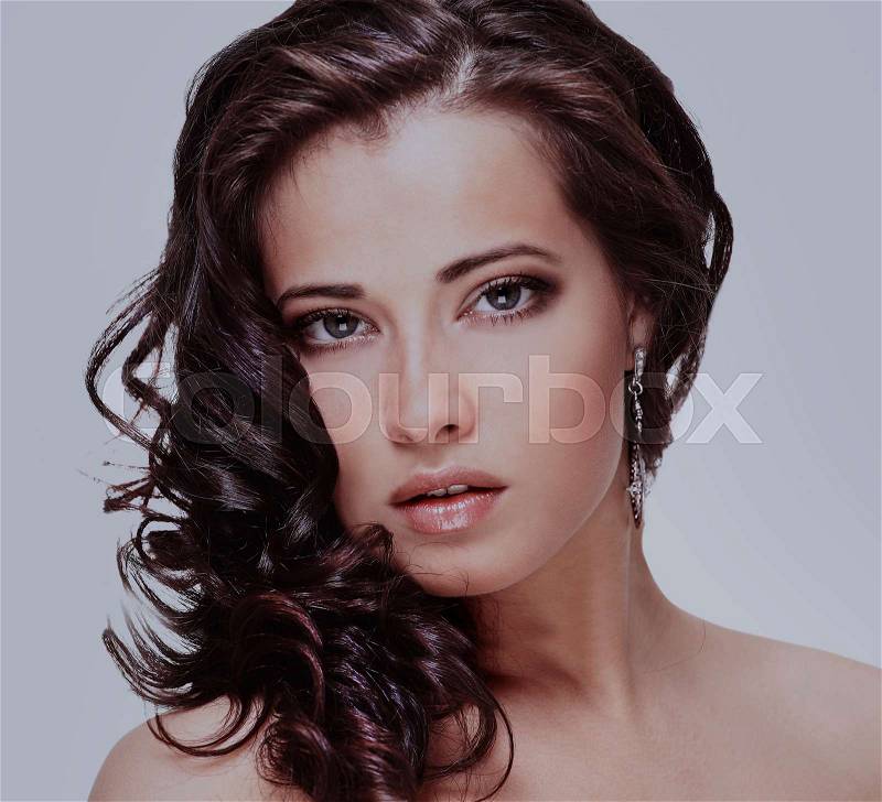 Portrait of beautiful female model on white background, stock photo