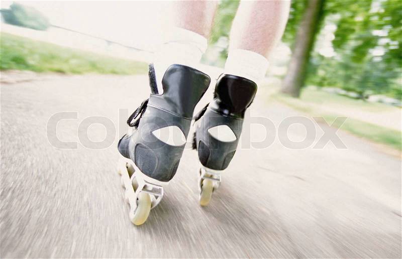 Roller blading at the wall close up, stock photo