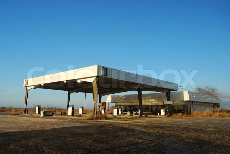 Abandoned gas station in the southern USA, stock photo