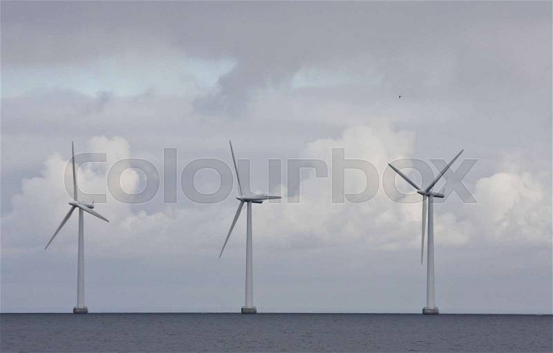 Offshore wind power in the oeresund chanel Copenhagen 2008, stock photo