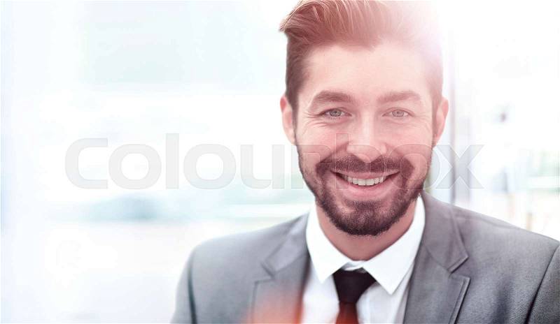 Portrait of happy smiling business man, isolated on white background, stock photo