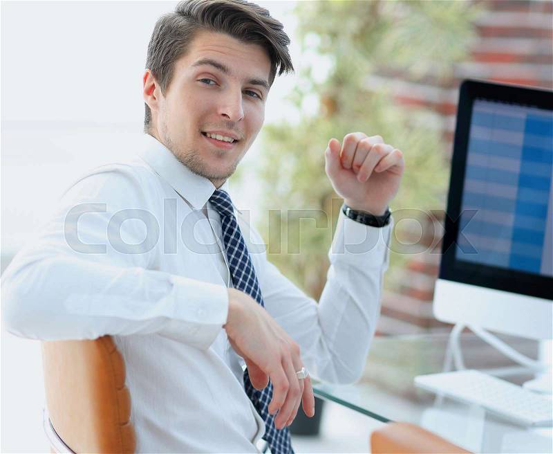 Successful employee sitting in front of a computer screen.photo with copy space, stock photo