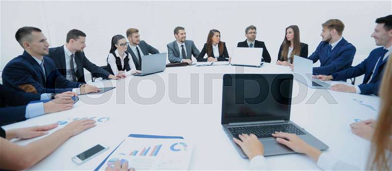 Round table discussion at Business convention and Presentation, stock photo
