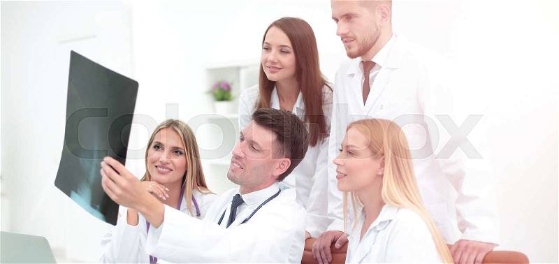 Portrait of confident happy group doctors working at the medi, stock photo
