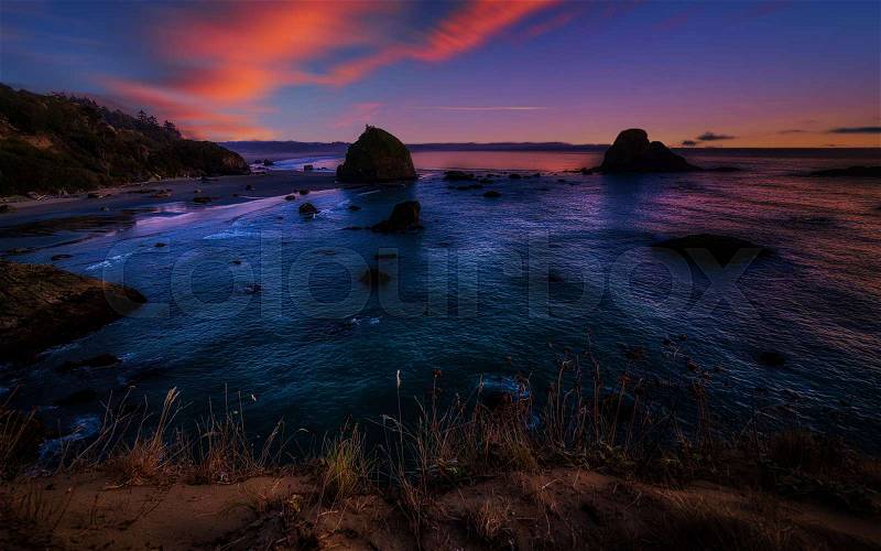 Colorful Northern California Sunset at the Beach, Color Image, stock photo