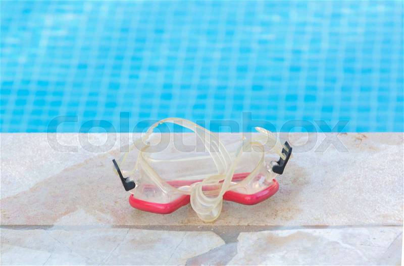 Snorkeling equipment at the side of the pool - Selective focus, stock photo
