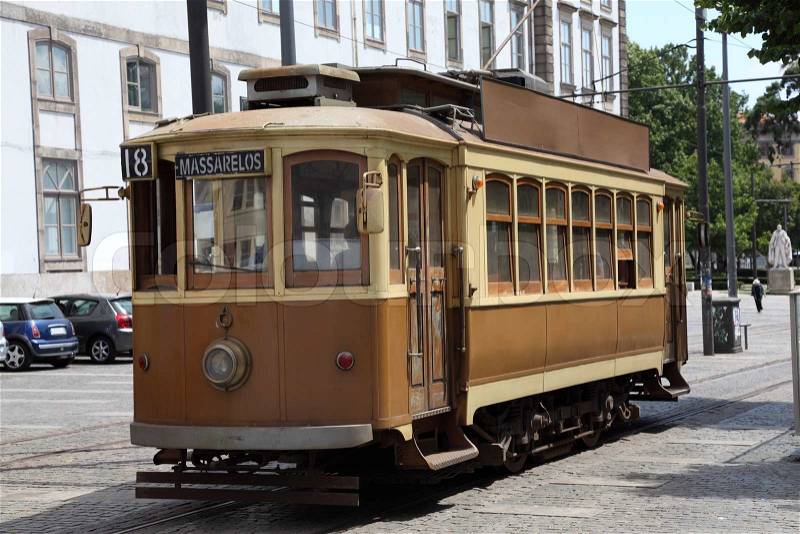 Old tramway wagon in Porto, Portugal, stock photo
