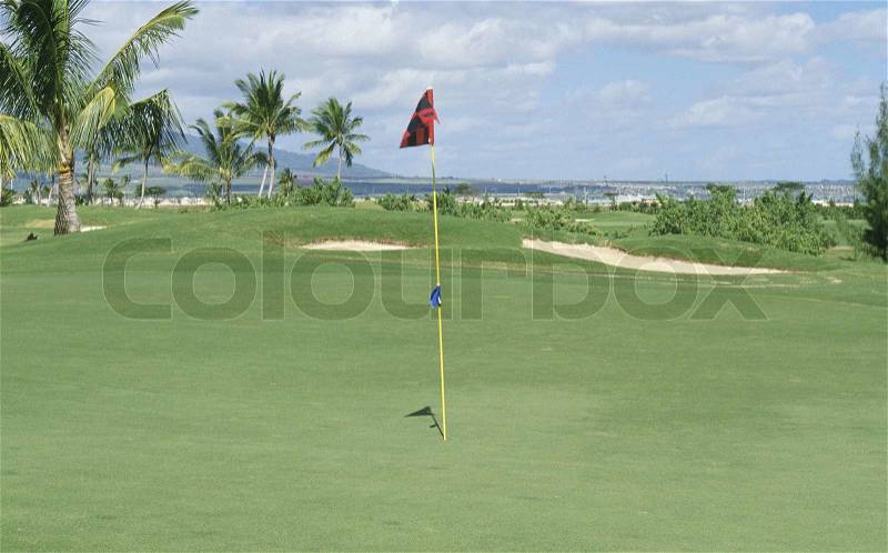 Golf course with flag, stock photo