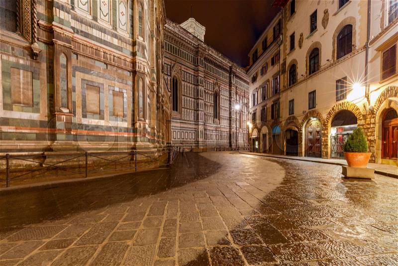 Night street near the Duomo cathedral. Florence. Italy, stock photo