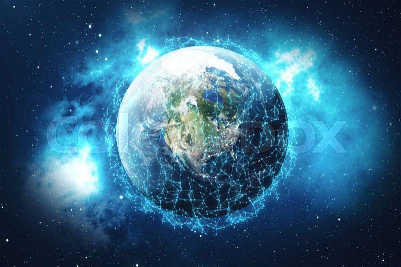 3D rendering Network and data exchange over planet earth in space. Connection lines Around Earth Globe. Global International Connectivity. Elements of this image furnished by NASA, stock photo