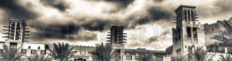 Classic Dubai buildings in Madinat Jumeirah, UAE, stock photo