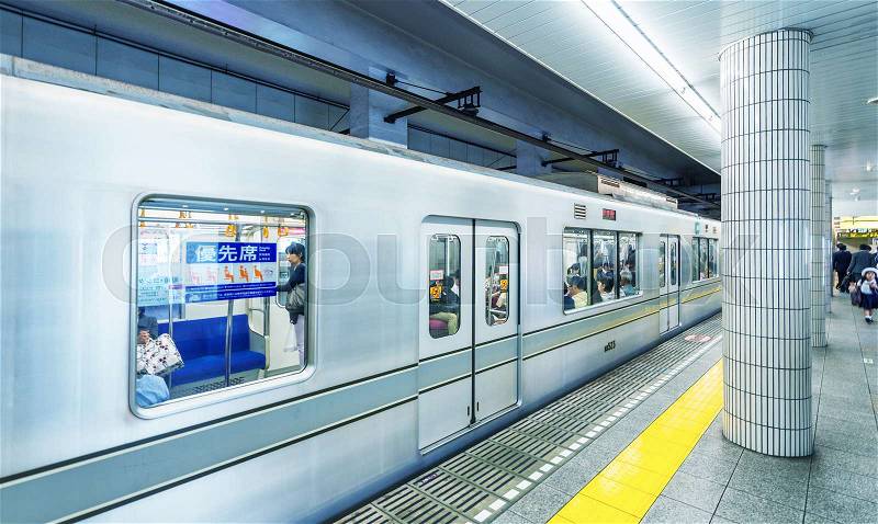 TOKYO - MAY 2016: Subway train in a city station. The subway is the fastest way to move across the city, stock photo