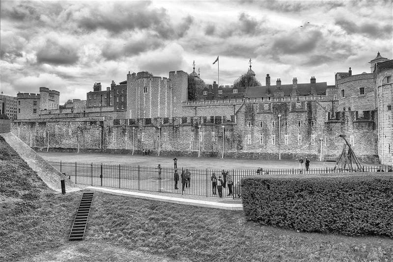 The Tower of London on a overcast day, UK, stock photo