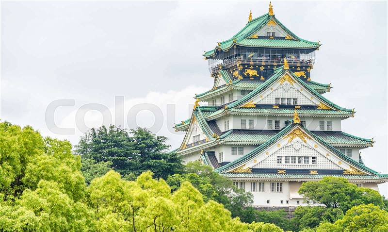 Osaka Castle, view from street level, stock photo