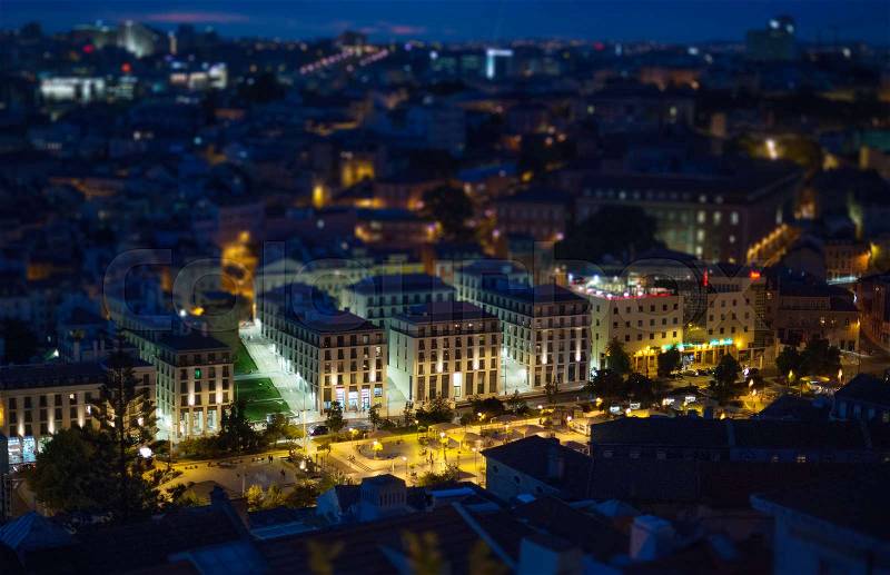 Aerial view of old streets of Lisbon. Martim Moniz square, stock photo