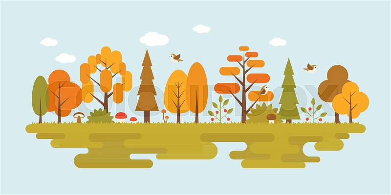 Landscape of wild in autumn season, flat design vector, vector