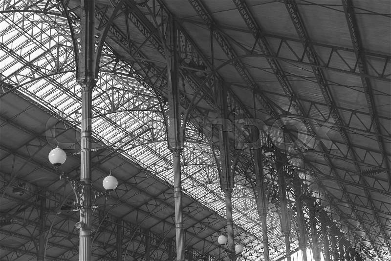 Roof of train station terminal in Lisbon, Portugal, stock photo