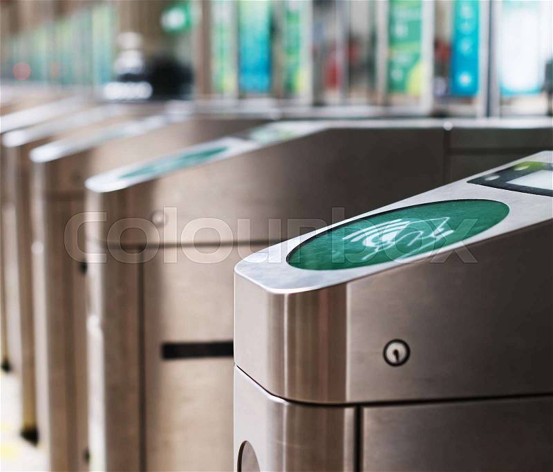 Close-up view of electronic access control system, stock photo