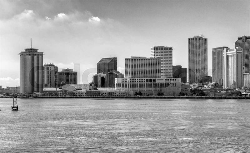 New Orleans skyline on a beautiful day from Mississippi river, stock photo