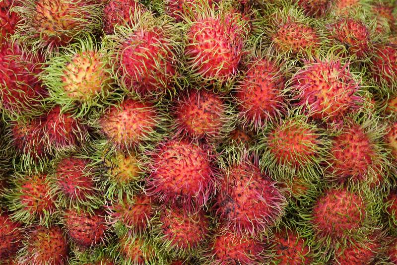 Tropical fruits Rambutan, exotic fruit of Thailand, stock photo