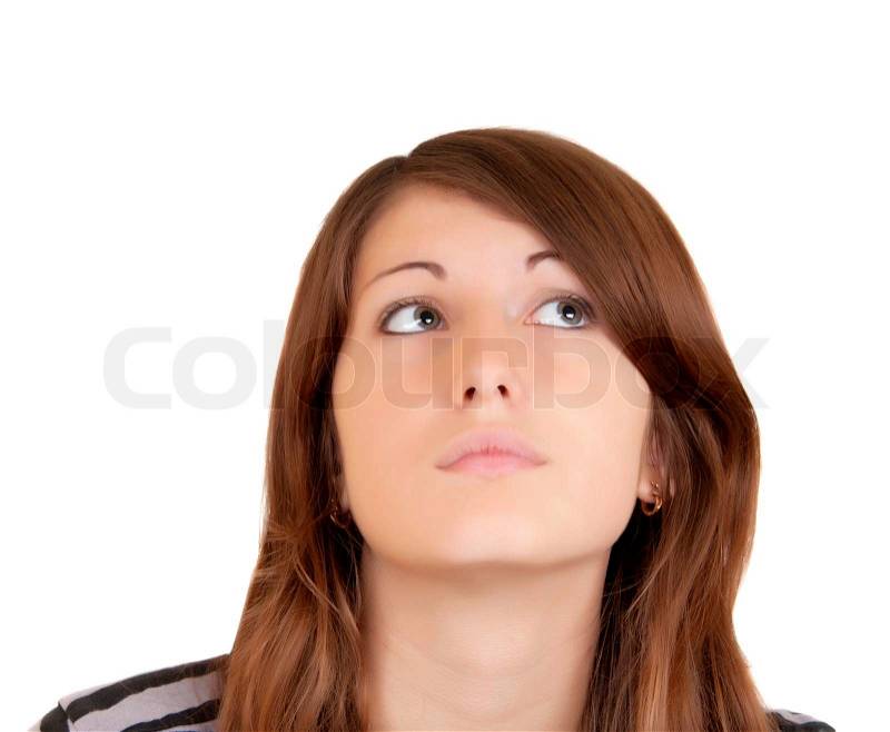 Dreams of a girl on a white background, stock photo