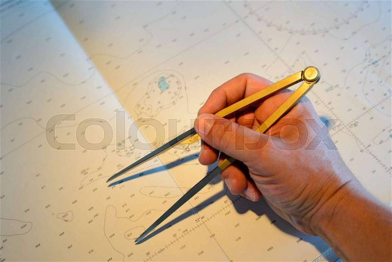 Map and navigational equipment, dividers, stock photo
