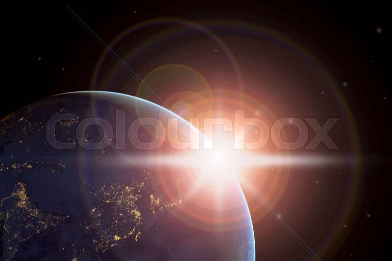 View on the Earth from space with sun flare - Elements of this image furnished by NASA, stock photo
