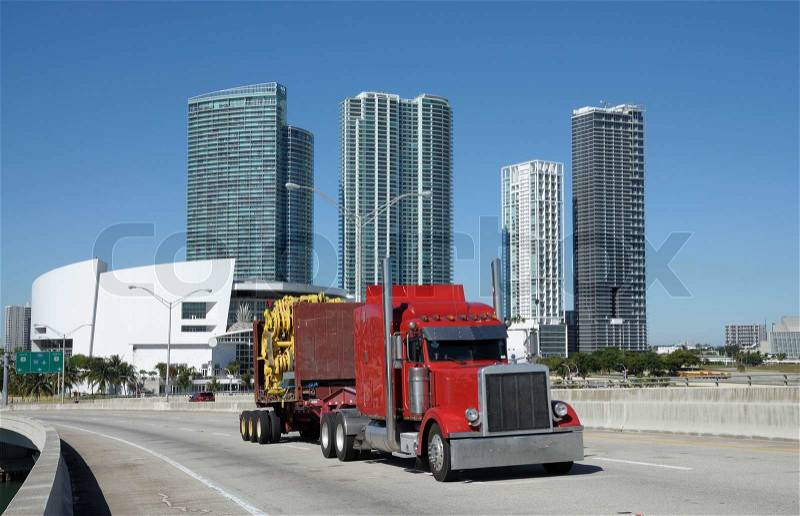 Truck on the Bridge at Downtown Miami, Florida USA, stock photo