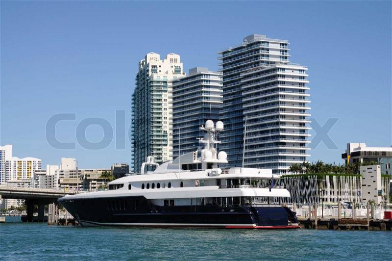 Luxury Yacht at Miami Beach Marina, Florida, stock photo