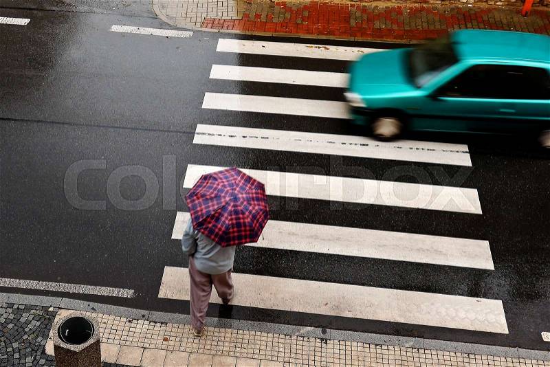 Pedestrian Crossing in the Rain. Top View, stock photo
